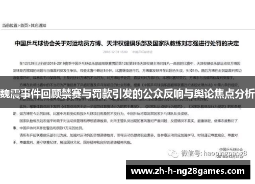 魏震事件回顾禁赛与罚款引发的公众反响与舆论焦点分析 魏震事件回顾禁赛与罚款引发的公众反响与舆论焦点分析
